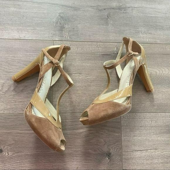 Brooks Brothers Shoes - Brooks Brothers Suede Taupe Peep Toe Heels